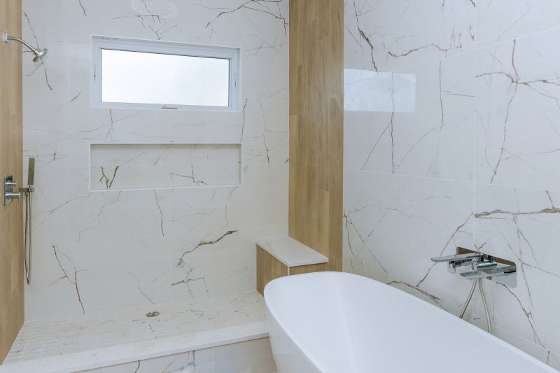 Marble-Effect Tiles in Shower Area